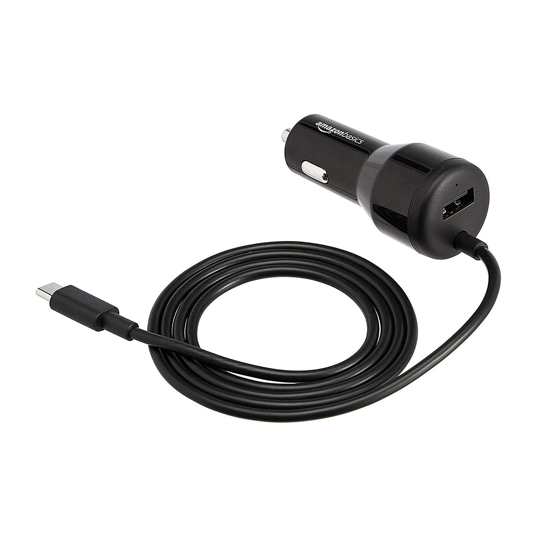 AmazonBasics USB Type-C Car Charger for Apple Devices - 5V 2.4A - Sleek